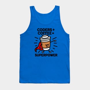 Coders + coffee = superpower (superhero) dark Tank Top